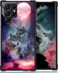 for Samsung Galaxy S22 Ultra Case, Star Two Wolfs Howling Pattern Graphic Design Girl Boy Soft Silicone Hard Acrylic Shock Protection for Samsung Galaxy S22 Ultra