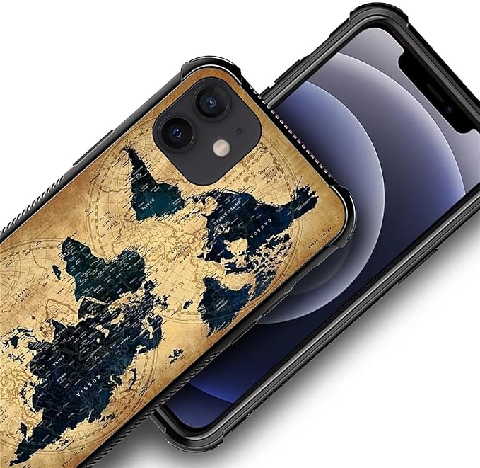 for iPhone 11 Case, Brown World Map Pattern Graphic Design Girl Boy Soft Silicone Hard Acrylic Shock Protection for iPhone 11