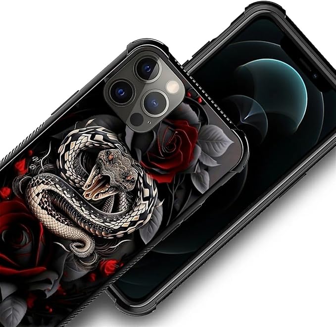 for iPhone 11 Pro Case, Entwined Rose Snake Pattern Graphic Design Girl Boy Soft Silicone Hard Acrylic Shock Protection for iPhone 11 Pro