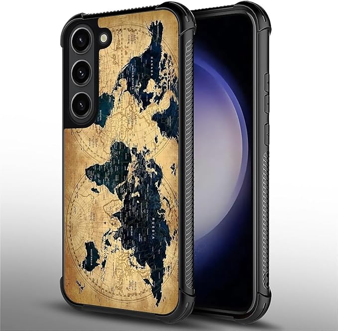 for Samsung Galaxy S23 Plus Case, Brown World Map Pattern Graphic Design Girl Boy Soft Silicone Hard Acrylic Shock Protection for Samsung Galaxy S23 Plus