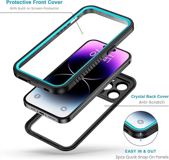 Lanhiem for iPhone 14 Pro Case, IP68 Waterproof Dustproof Shockproof 14 Pro Case with Built-in Screen Protector, Full Body Sealed Protective Front and Back Cover for iPhone 14 Pro, 6.1 inch (Blue)