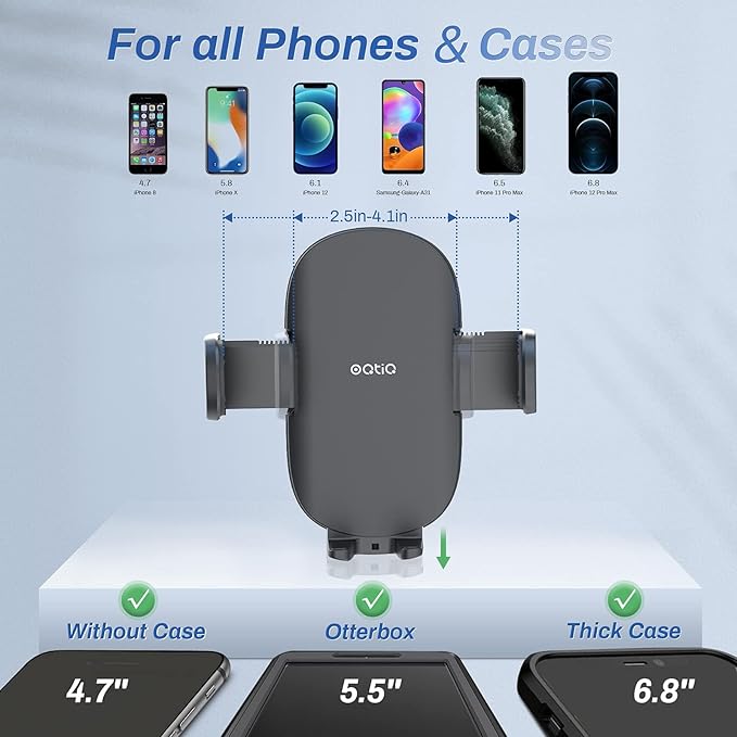OQTIQ 13" Gooseneck Car Phone Mount – Windshield & Dashboard Holder with Strong Suction Cup, Anti-Shake Stabilizer, One-Button Release – Compatible with iPhone 17/16/15/14 and All Smartphones