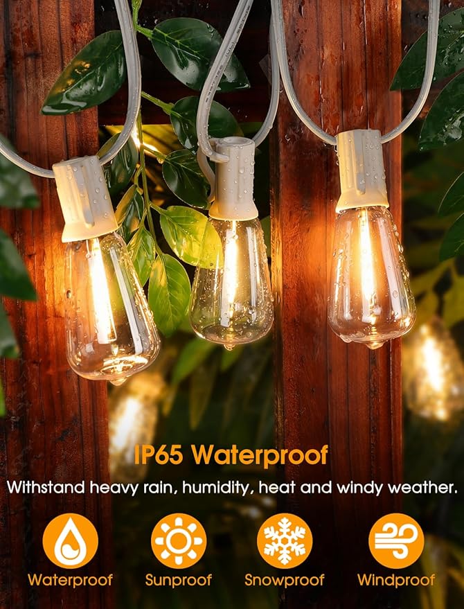 Larkvue 25FT Outdoor String Lights, Patio Lights with 10+1 2700K LED Dimmable Waterproof Outside Hanging ST38 Edison Bulbs for Backyard, White Cord