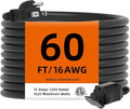 TiFFCOFiO Indoor Outdoor Extension Cord Waterproof, 60 Feet 3 Prong Power Cord for Home and Garden, 16 AWG, 13A/1625W, ETL Listed