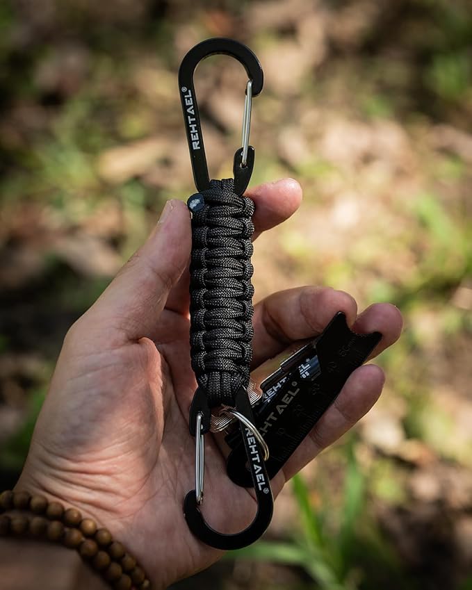Paracord Braided Carabiner Keychain Lanyard Strap, Hanger Stroller Hook w/2 Carabiner Clips for Water Bottle Backpack