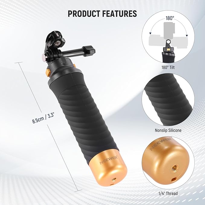 Neewer Floating Hand Grip for Action Camera with Quick Release Mount Adapter, 1/4" Screw Adapter & Wrist Strap, Underwater Handle Stick Accessories Kit Compatible with GoPro Insta360 DJI, GP23