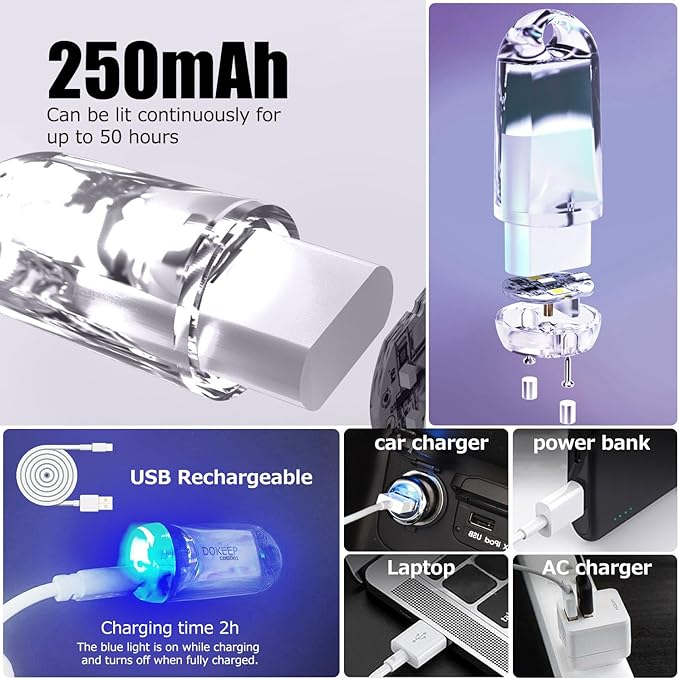 USB Mini LED Lantern, 2 Pack Waterproof EDC Keychain LED Flashlight for Camping, Type-C Rechargeable Battery Small Stick Lamp Puck Dog Collar Torch Light (Blue+Red)