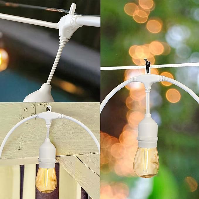 Banord Outdoor String Lights, 50FT Waterproof Patio Lights with 1W Dimmable LED Bulbs, Hanging String Lights for Outdoor Backyard, Garden, Deck, Porch, Gazebo, Balcony, Camping, Party(White)