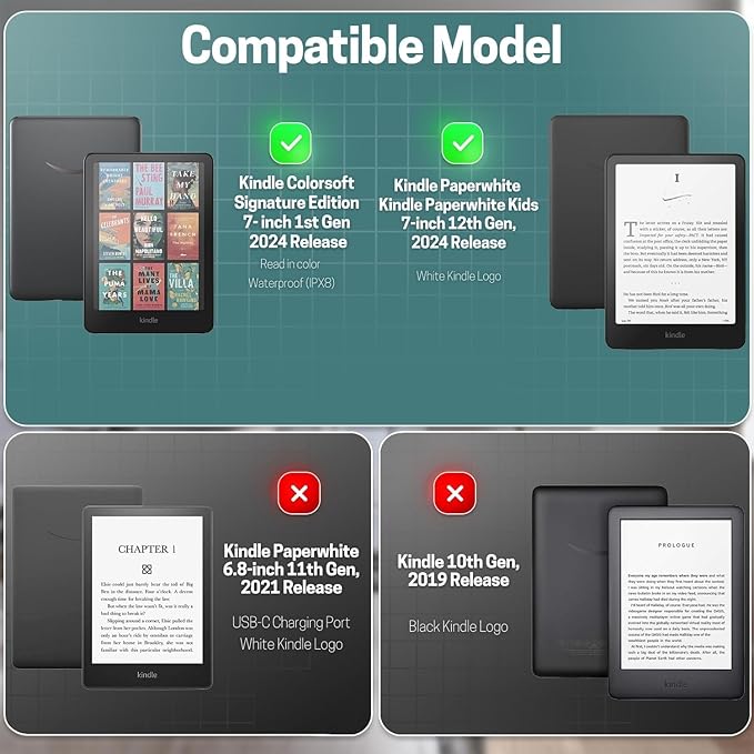 TNP Stand Case for Kindle Paperwhite 12th Generation 2024 / Kindle Colorsoft Signature Edition with Hand Strap & Card Slot - 7" PU Leather Protective Folio Cover with Auto Wake/Sleep, Dark Green