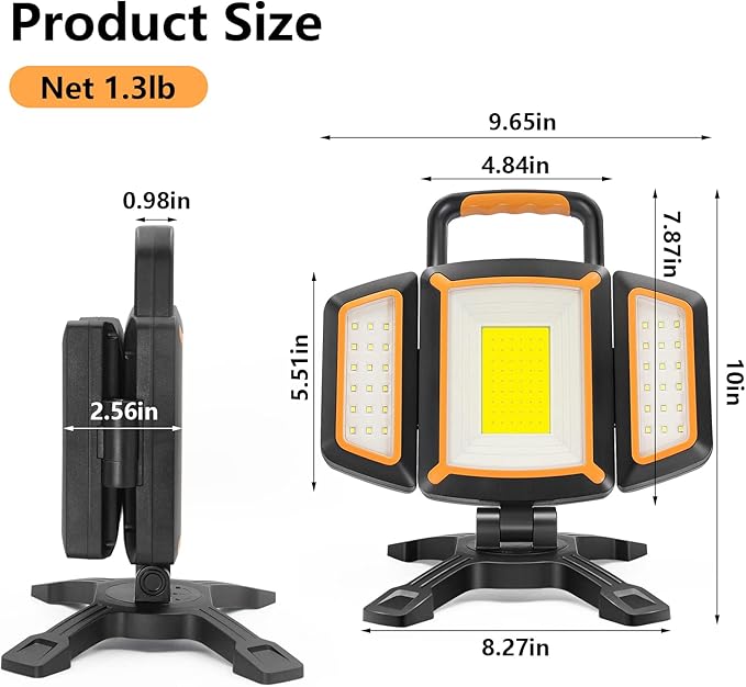 Tresda 30W Rechargeable Work Light, 3000 Lumen Magnetic Work Light Battery Powered, Waterproof Portable Cordless Job Site Lighting for Construction Site, Workshop, Garage, Camping, and Car Repairing