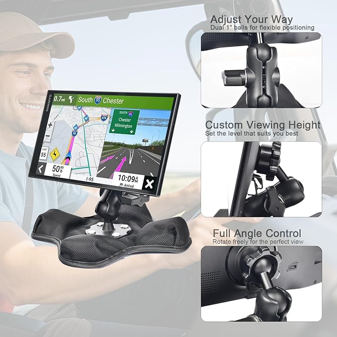 VAUBORTTI Friction GPS Mount Holder for Garmin DriveSmart 86, Adjustable Aluminum Arm, Portable Non-Slip Beanbag Base – Fits GPS with 22mm Socket