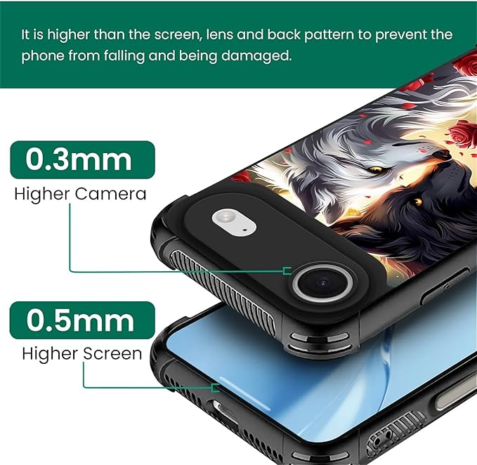 for iPhone 17 Air Case,for MagSafe Graphic Design for Girl Boy Soft Silicone Hard Acrylic Shock Protection Designed for iPhone 17 Air Black White Wolf Moon Flower Rose Pattern