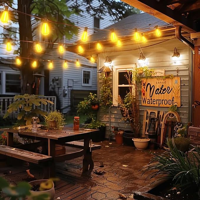 100FT Outdoor String Lights, Waterproof Patio Lights with Shatterproof ST38 Vintage Edison Bulbs, Connectable Outside Hanging Lights for Backyard, Porch, Deck, Balcony, Garden, 2700K Dimmable