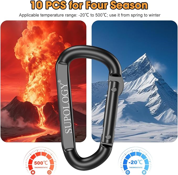 Carabiner Clips, 900 LBS 2.5" Iron Heavy Duty Caribeaners for Hammocks, Camping Accessories, Hiking and Gym, D Shaped Spring Hook Small Carabiners for Dog Leash, Key Ring