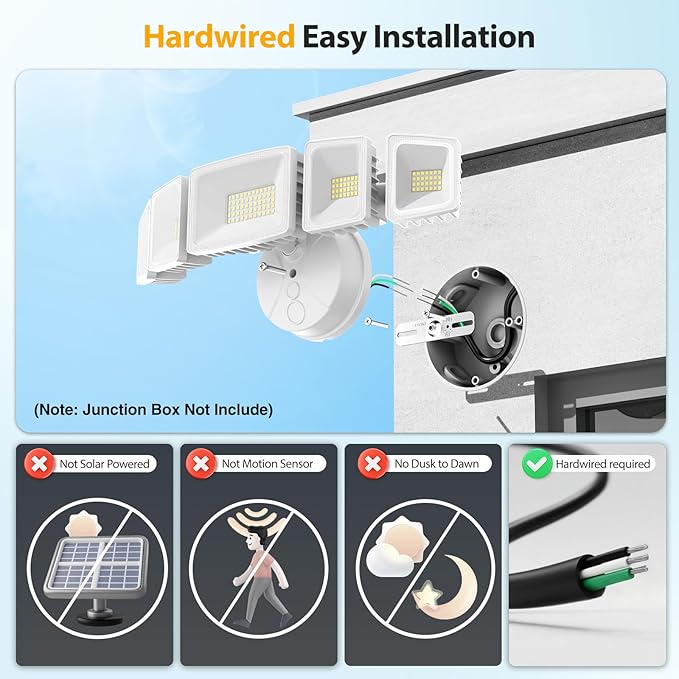 Onforu 150W LED Flood Lights Outdoor, 15000LM Brightness Security Light Switch Controlled, 6500K Outside Floodlight with 5 Adjustable Heads, Waterproof Exterior Light for Yard Garage Patio