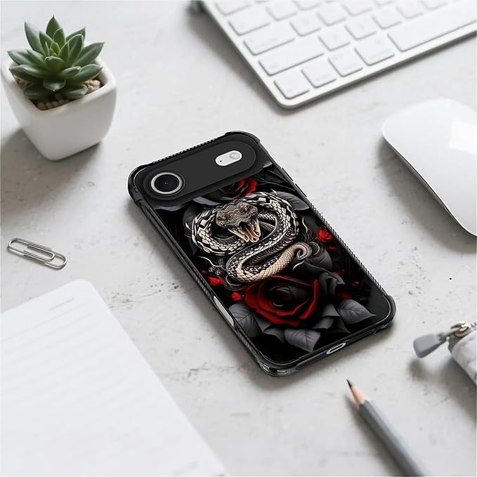 for iPhone 17 Air Case,for MagSafe Graphic Design for Girl Boy Soft Silicone Hard Acrylic Shock Protection Designed for iPhone 17 Air Entwined Rose Snake Pattern
