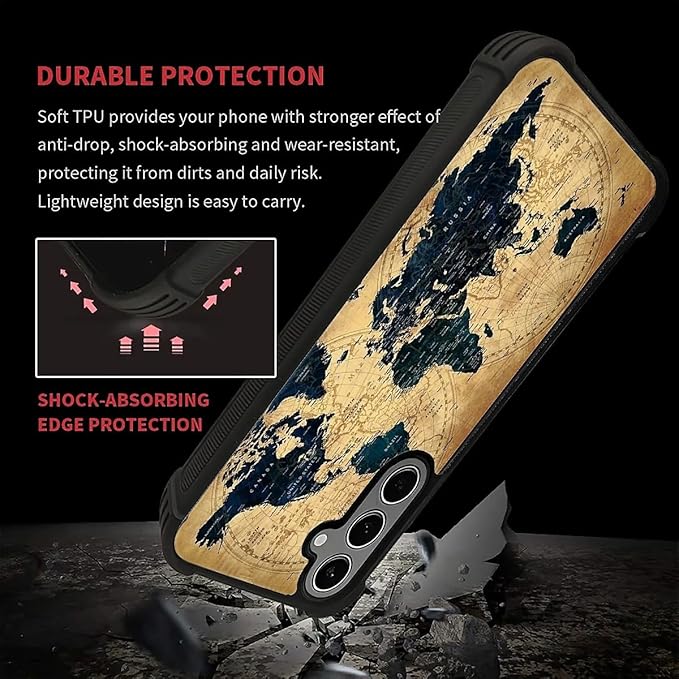 for Samsung Galaxy S24 S25 Plus Case, Brown World Map Pattern Graphic Design Girl Boy Soft Silicone Hard Acrylic Shock Protection for Samsung Galaxy S24 S25 Plus