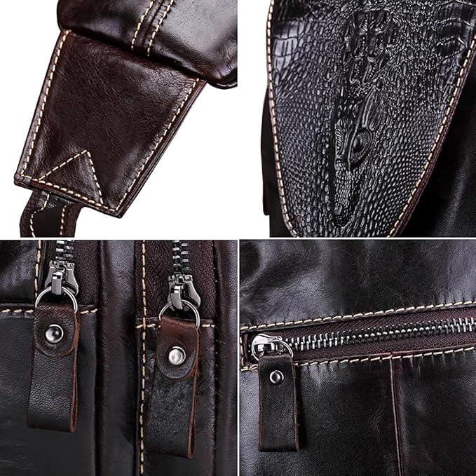 Leather Sling Bag Crossbody Backpack for Men Women Travel Outdoor Hiking Camping Shoulder Chest Pack Work Office Casual Pouch Daypack