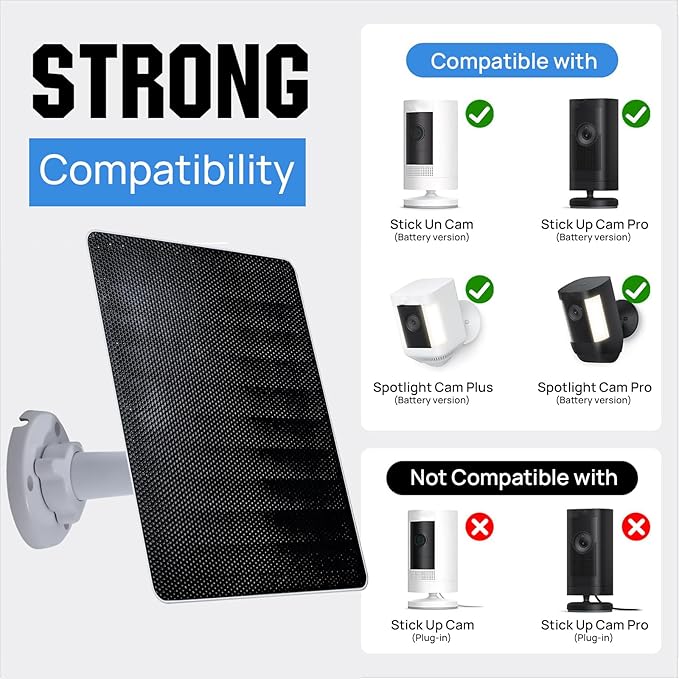 ECO-WORTHY Solar Panel for Ring Camera Outdoor Wireless, 5W Fast Charging Compatible with Rings Spotlight & All-New Stick Up Outdoor Cam with USB-C & Barrel Plug, USB C Solar Panel 5V, 9.8ft Cable（3m）