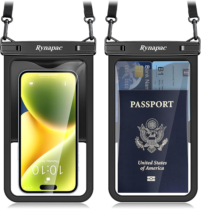 Rynapac [Up to 8.5" Waterproof Phone Pouch - 2 Pack IPX8 Waterproof Phone Case for iPhone 17 16 15 14 Pro Max Galaxy S26 Ultra, Touchscreen & Underwater Photography, Beach Cruise Travel Essentials
