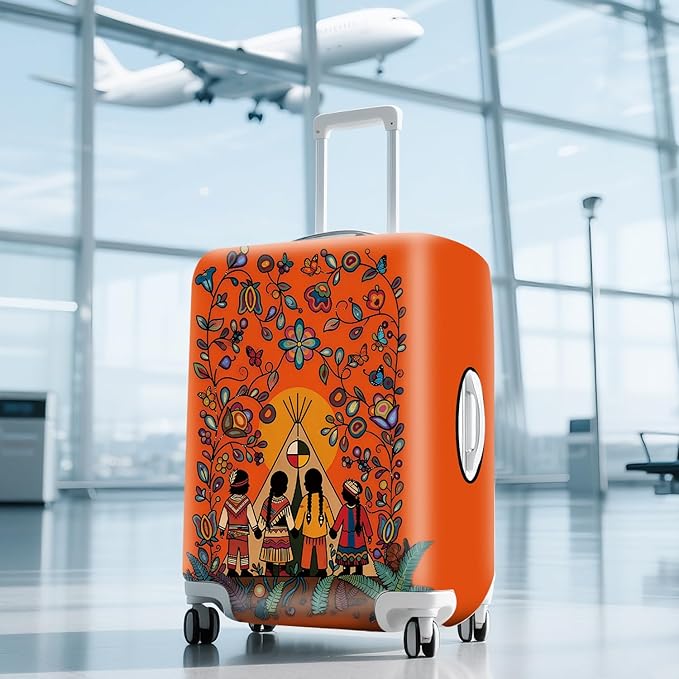 Native American Tribal Teepee Travel Luggage Cover -Stretchable Airplane Suitcase Protector Sleeve,Universal Washable Fit for 20-26 Inch Checked Baggage,Water Resistant Durable Luggage Protector