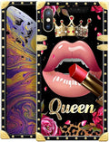 Compatible with iPhone Xs Max Case, Glitter Red Rose Queen Leopard Lipstick Luxury Golden Decoration for Girl Women Soft TPU Shockproof Protective Hard PC Back for iPhone Xs Max