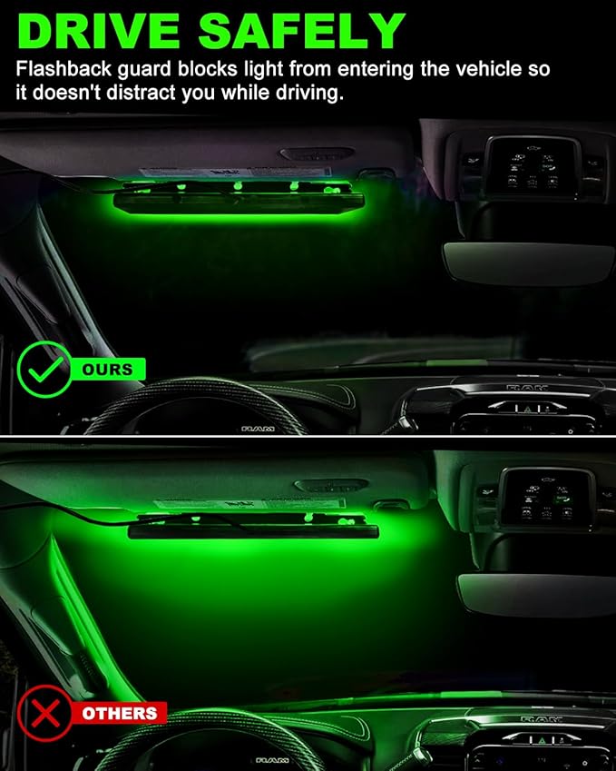 HLauto 6Z4J Emergency Dash Strobe Lights: 2x16.8 inch Green Safety Lights, 48 LED Flashing Warning Hazard Interior Windshield Visor Traffic Light Bar for Trucks, Construction Vehicles