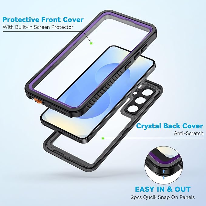 Lanhiem for Samsung Galaxy S25 Case, IP68 Waterproof Dustproof, Built-in Screen Protector, Rugged Full Body Shockproof Protective Cover for Galaxy S25, Purple