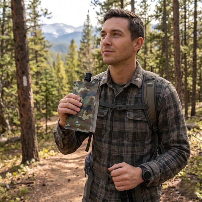 BellFlask - 15 oz. Plastic Flask, Patented, Flexible, Metal-Free, Reusuable, BPA-Free with Carabiner Clip and Filling Funnel