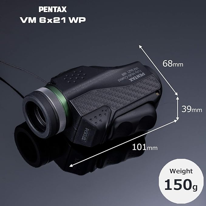 PENTAX Monocular VM 6x21 WP Easy to use with just one hand.Universal design that is ergonomically easy to operate. Bright and clear view with high contrast and excellent optical performance.Waterproof