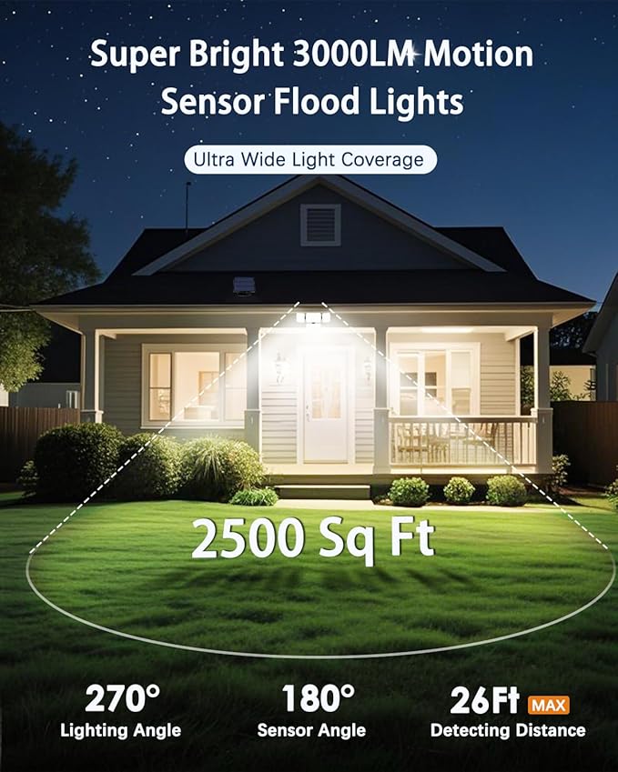 CLAONER Solar Outdoor Lights Motion Sensor 3500LM 288 LED Security Light with Remote Control IP67 Waterproof 4 Heads Flood Lights with 16.4ft Cable 4 Modes (1 Pack)