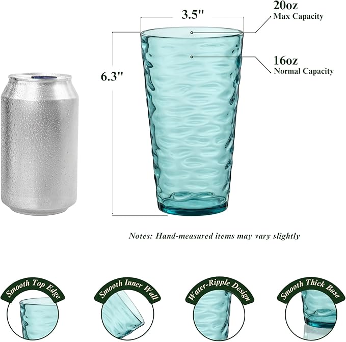 20oz Acrylic Glasses (Set of 6), Water-Ripple Design Shatter-Proof Plastic Cups, Reusable Plastic Tumblers, Stackable, BPA-Free, Dishwasher-Safe (Colorful)