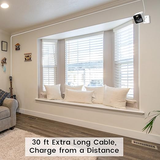 30 ft Extension Cable for WYZE Cam Pan V3, 90 Degree Micro to USB Power Cord for Cam v3 Pro 2K Home Security Camera, White