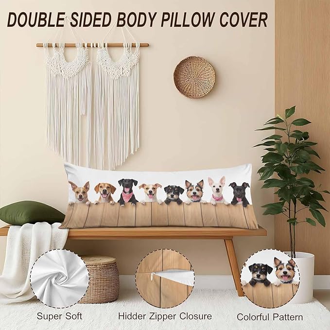 Dog Rectangle Body Pillow Covers Cute Puppy Dogs 20"X54" Couch Body Pillow Pillowcase Decorative Body Pillows Bed Pillow Cushion Covers for Home Sofa Car Shop Office