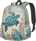 cfpolar 17 Inch Backpack Vintage Sea Turtle Starfish Laptop Bag Shoulder Bag School Bookbag Casual Daypack For Boys Girls