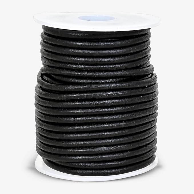 GENIQUE Real/Genuine Round Leather String Cord for Necklace, Bracelets, Jewellery, Braiding (3mm, Black Distressed)
