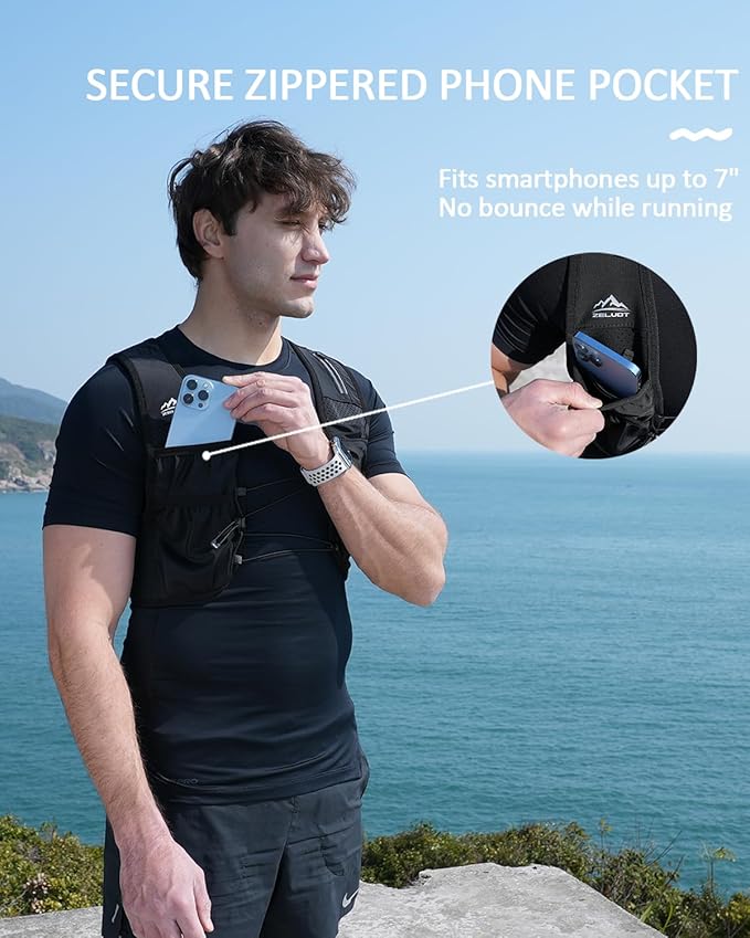 Zelvot Running Vest for Women Men, USA Original Patent, Adjustable Chest Straps Running Hydration Vest with 500ml Soft Flask, Lightweight Reflective Hydration Backpack for Marathon