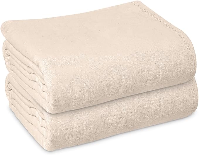 Linteum Textile Cotton Blended Hospital Patient Bath Blanket, Bed Bath Sheet, Twin Blanket Lightweight Sheet Blankets 70x90 in, 1.75 lb. Unbleached [2 Pack]