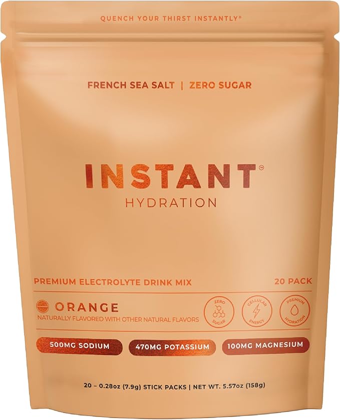 Instant Hydration Sugar Free Electrolytes Powder Packets - Orange Citrus Electrolyte Drink Mix & Travel Essentials - Post Workout Recovery, Brain Health, Muscle & Tissue Support - 20 Count