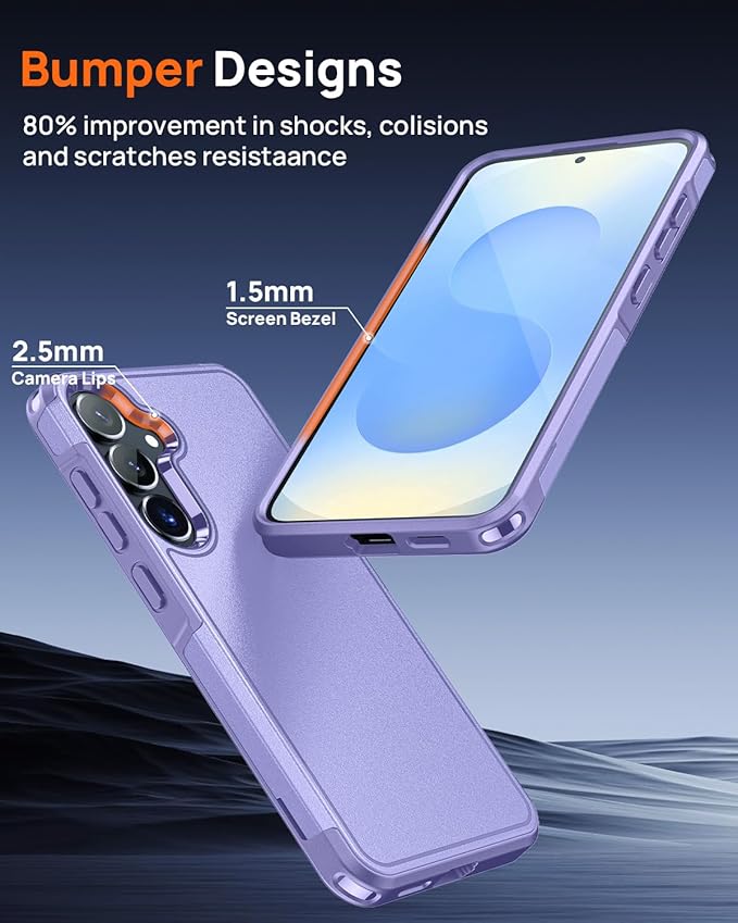 Lanhiem for Samsung Galaxy S25 S24 Phone Case with Tempered Glass Screen Protector, Shock Absorption, Anti-Scratch Shockproof Case Cover for Samsung S25 S24, Purple