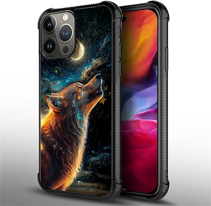 for iPhone 15 Pro Max Case, Star Cave Hungry Wolf Pattern Graphic Design Girl Boy Soft Silicone Hard Acrylic Shock Protection for iPhone 15 Pro Max