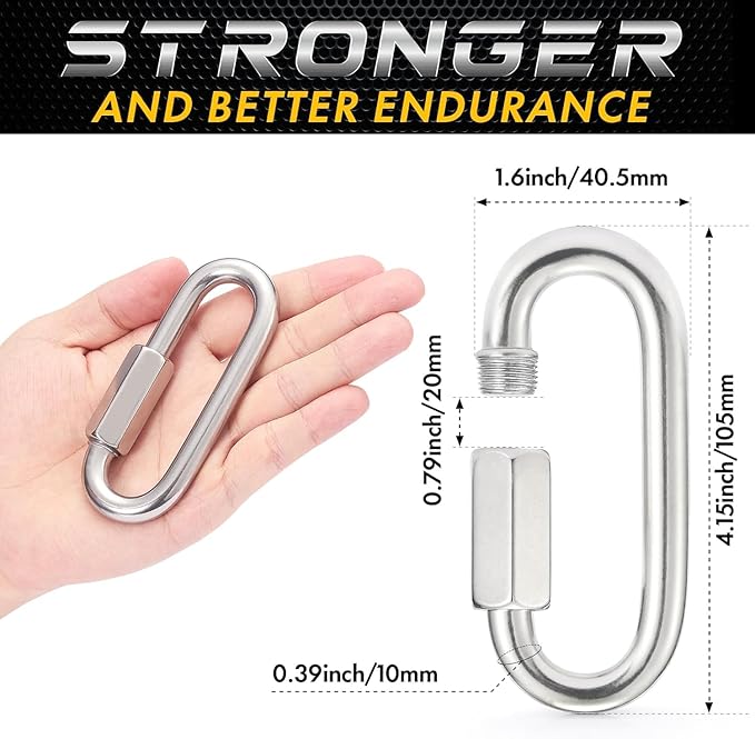 sprookber Stainless Steel Chain Quick Links - 304 Stainless Stee Chain Connector, Screw Carabiner, Chain Hooks, Set of 6