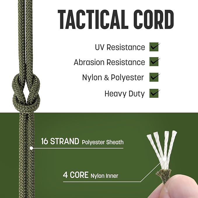 2.4mm Paracord 275LBS 100FT Rope Cord - 4 Strand, Nylon & Polyester, Abrasion Resistance - Army Green