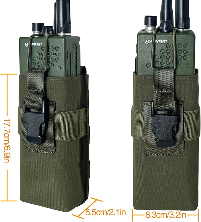 Radio Holster Walkie Talkie Pouch - 500D Nylon Molle System 3mm Bungee Storage Bag for Utility Tactical Belt Accessory Fits Standard Handset