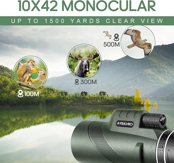Birthday Gifts for Men Dad Him Husband Teen, 10x42 Compact Monocular Telescope, High Powered FMC & BAK4 Scope, Gift for Fathers Day, Outdoors Hiking Gear for Adventure