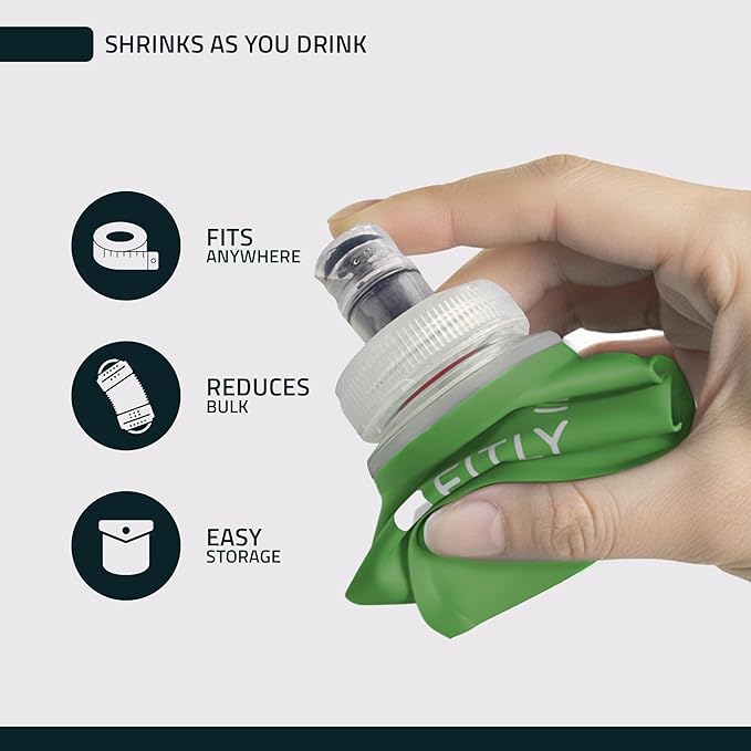 FITLY Soft Flask - Shrink As You Drink Soft Water Bottle for Hydration Pack - Folding Water Bottle Ideal for Running, Hiking, Cycling, Climbing & Rigorous Activity