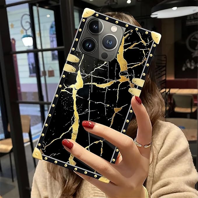 Compatible with iPhone 12 Pro Max Case, Black Gold Marble Nature Luxury Golden Decoration for Girl Women Soft TPU Shockproof Protective Hard PC Back for iPhone 12 Pro Max