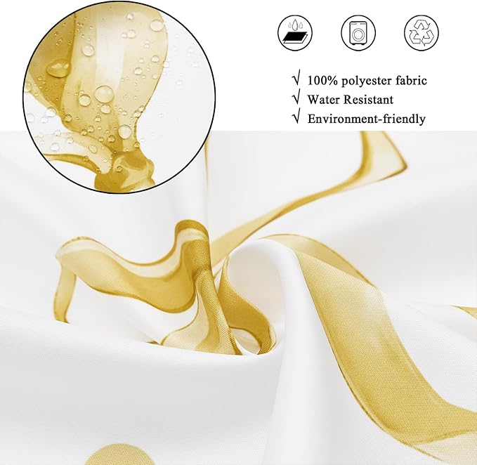 Yellow Bow Shower Curtain, Yellow and White Modern Aesthetic Bowknot with Polka Dot Cute Girly Bathroom Curtain Waterproof Fabric Machine Washable with Hooks, 48" Wx72 L