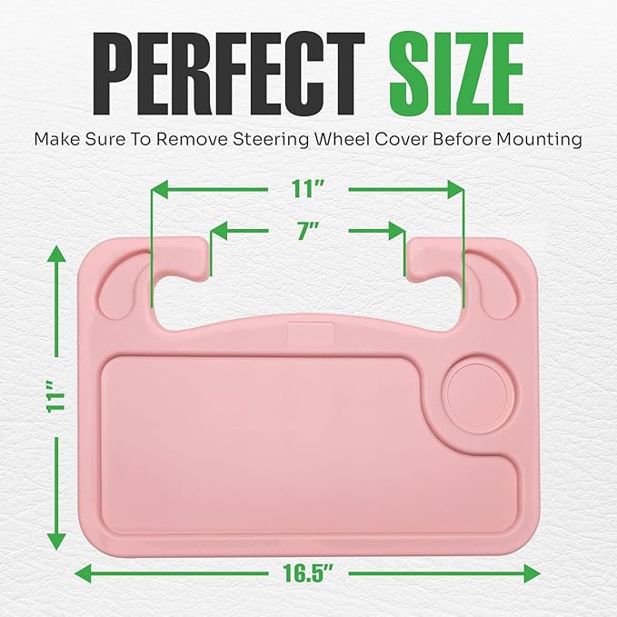 lebogner Steering Wheel Tray, Car Tray for Eating, Hook On Steering Wheel Desk for Food, Laptop and Car Accessories, Car Road Trip Must Haves Gadgets Car Table (Light Pink)