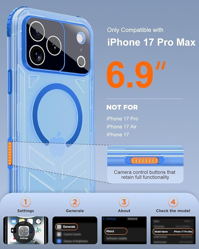for iPhone 17 Pro Max Waterproof Case with Magsafe, Built-in [Camera & Screen Protector] [Lanyard], IP68 Water Proof Full Body Dustproof Heavy Duty Frosted Protective Phone Cover, 6.9" Blue